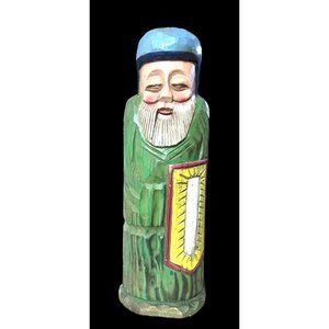 Vintage Folk Art Hand Carved Wooden Man Hinged‎ Wine Bottle Casket Case Box